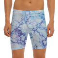 Blue Marble Print Men's Long Boxer Briefs