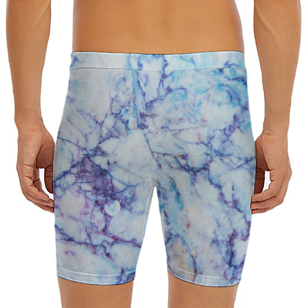 Blue Marble Print Men's Long Boxer Briefs