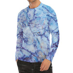 Blue Marble Print Men's Long Sleeve Rash Guard