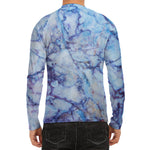 Blue Marble Print Men's Long Sleeve Rash Guard