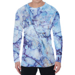 Blue Marble Print Men's Long Sleeve T-Shirt