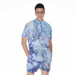 Blue Marble Print Men's Rompers