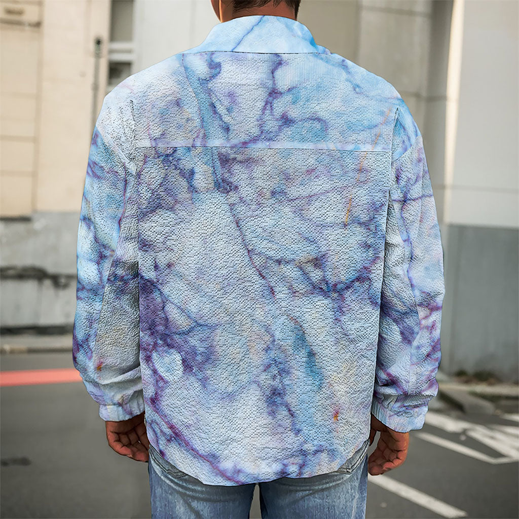 Blue Marble Print Men's Shirt Jacket