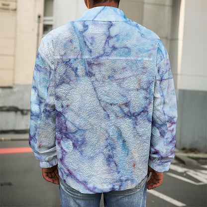 Blue Marble Print Men's Shirt Jacket