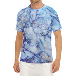 Blue Marble Print Men's Short Sleeve Rash Guard