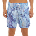 Blue Marble Print Men's Split Running Shorts
