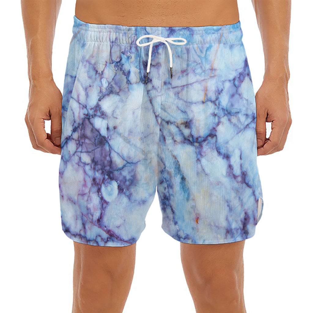 Blue Marble Print Men's Split Running Shorts