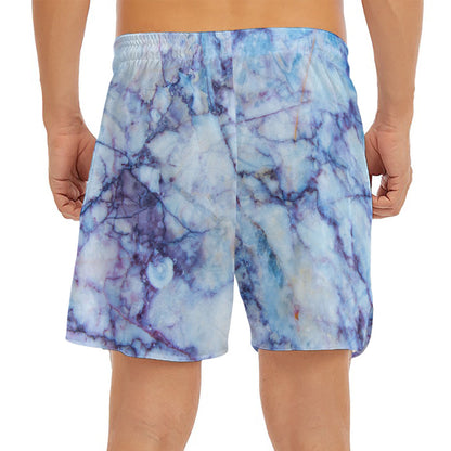 Blue Marble Print Men's Split Running Shorts