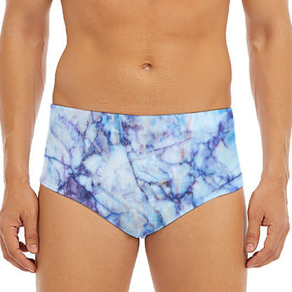 Blue Marble Print Men's Triangle Swim Briefs
