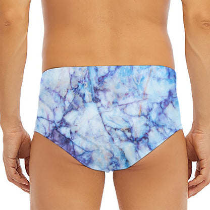 Blue Marble Print Men's Triangle Swim Briefs