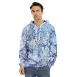 Blue Marble Print Men's Velvet Pullover Hoodie