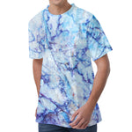 Blue Marble Print Men's Velvet T-Shirt