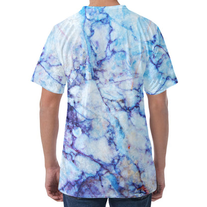 Blue Marble Print Men's Velvet T-Shirt