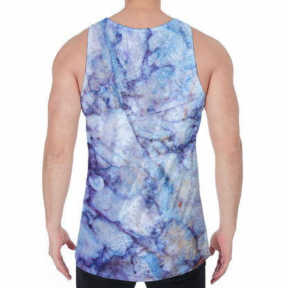Blue Marble Print Men's Velvet Tank Top