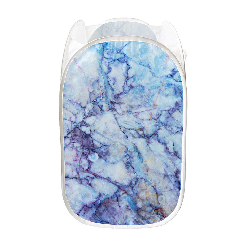 Blue Marble Print Mesh Laundry Hamper