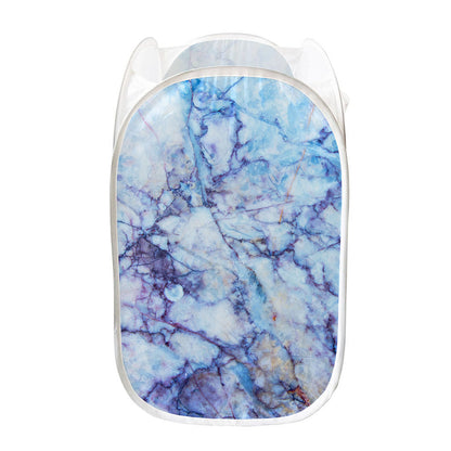 Blue Marble Print Mesh Laundry Hamper