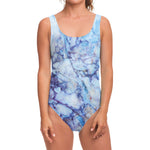 Blue Marble Print One Piece Swimsuit