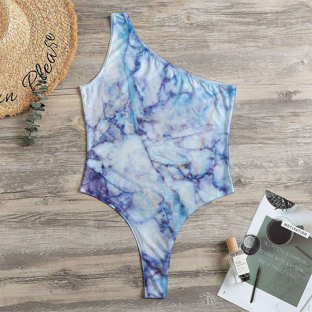 Blue Marble Print One Shoulder Bodysuit