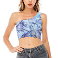 Blue Marble Print One Shoulder Crop Top