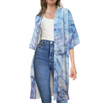 Blue Marble Print Open Front Beach Cover Up