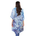 Blue Marble Print Open Front Beach Cover Up