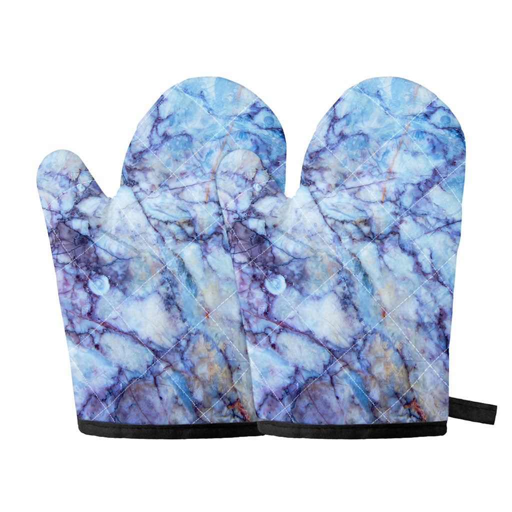 Blue Marble Print Oven Mitts