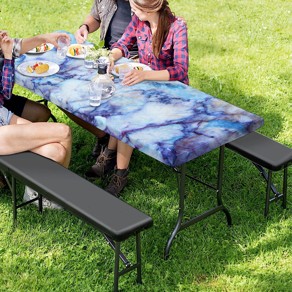 Blue Marble Print Picnic Table Cover