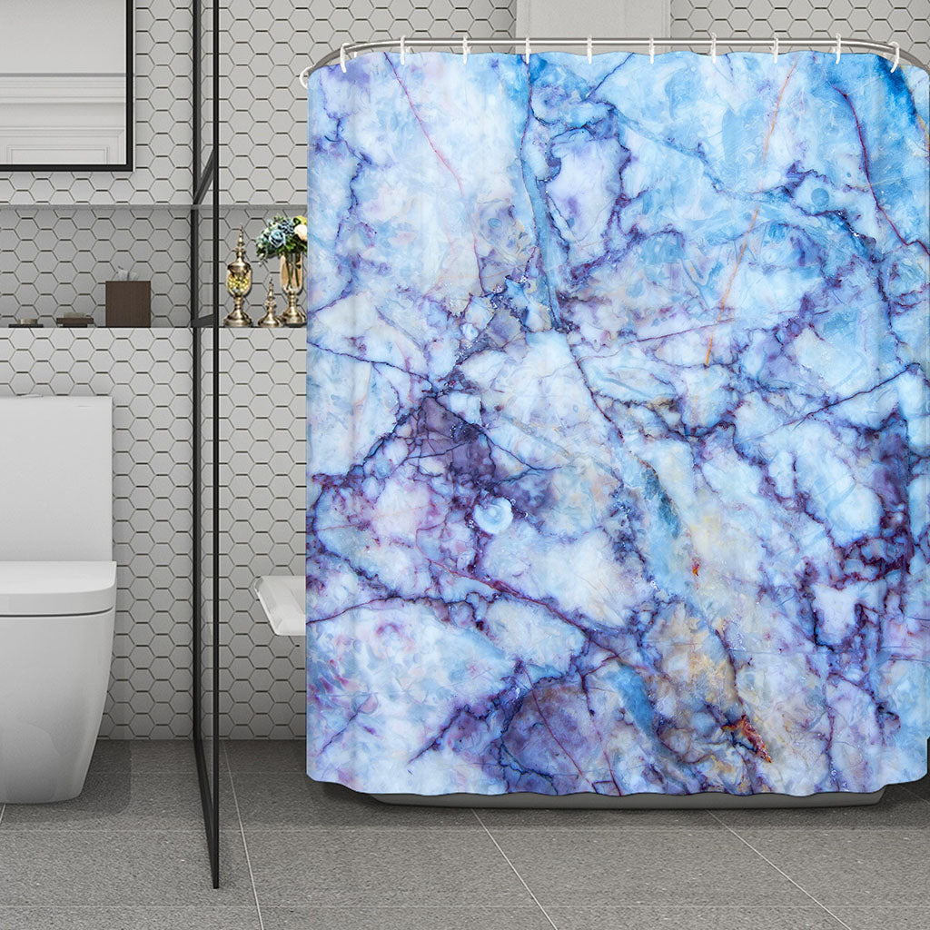 Blue Marble Print Polyester Shower Curtain