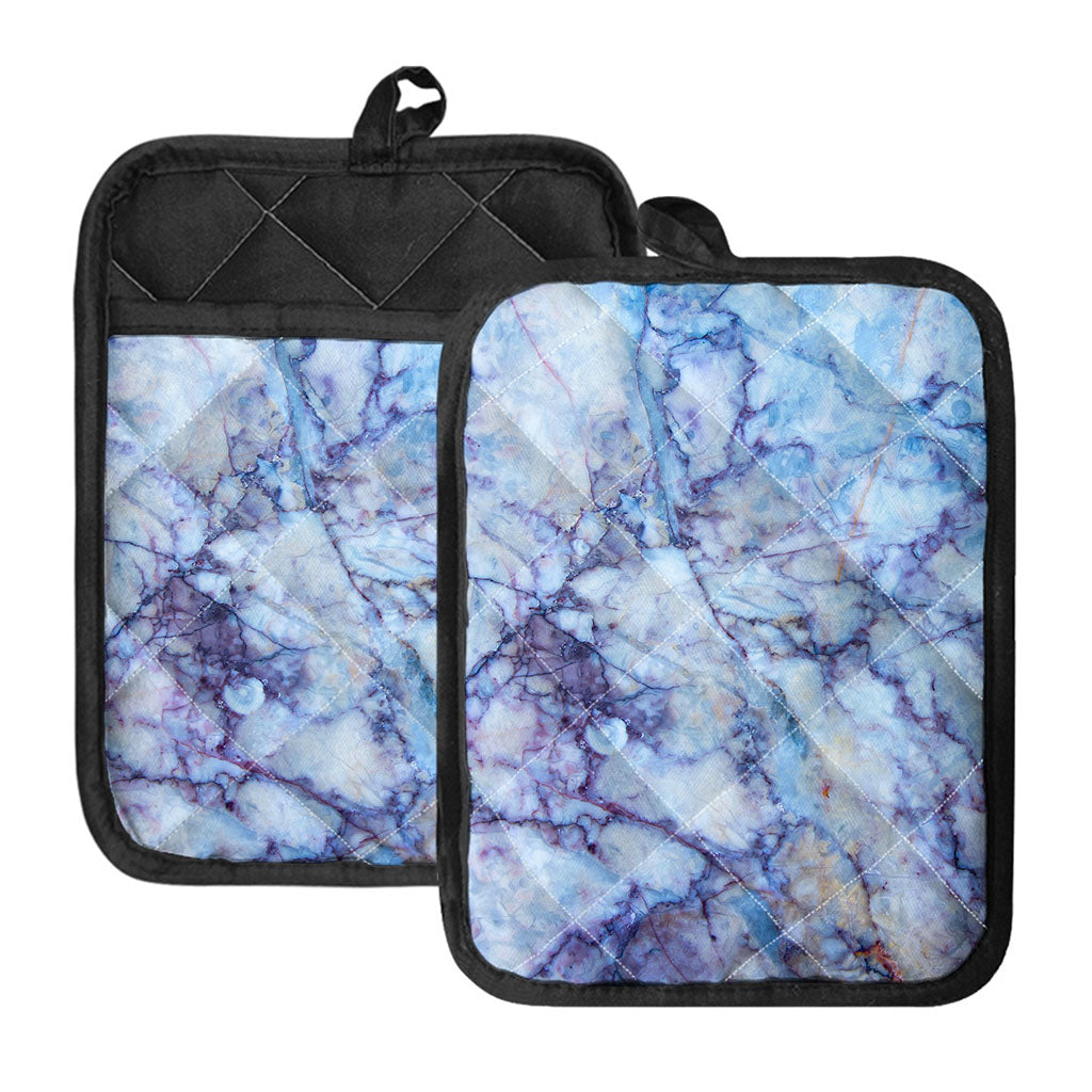 Blue Marble Print Pot Holders With Pocket