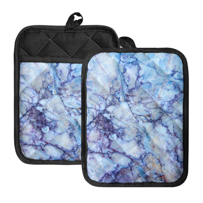 Blue Marble Print Pot Holders With Pocket