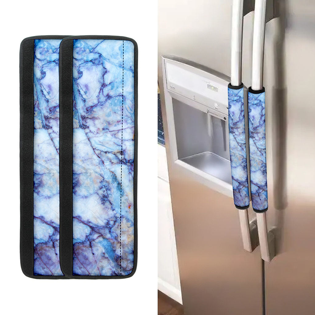 Blue Marble Print Refrigerator Handle Covers