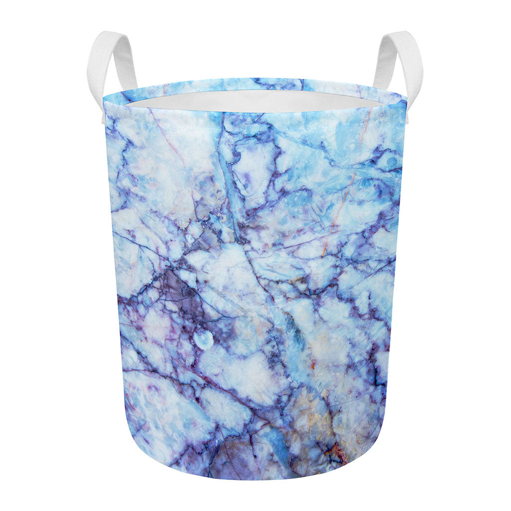 Blue Marble Print Round Laundry Basket