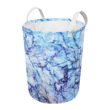 Blue Marble Print Round Laundry Basket