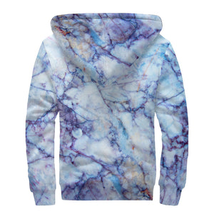 Blue Marble Print Sherpa Lined Zip Up Hoodie