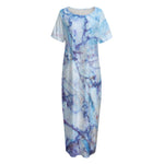 Blue Marble Print Short Sleeve Long Nightdress
