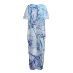 Blue Marble Print Short Sleeve Long Nightdress
