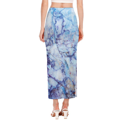 Blue Marble Print Side Slit Maxi Skirt