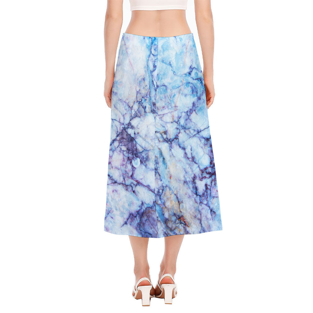 Blue Marble Print Side Slit Midi Skirt