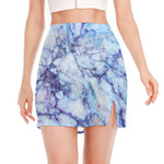 Blue Marble Print Side Slit Mini Skirt