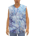 Blue Marble Print Sleeveless Baseball Jersey
