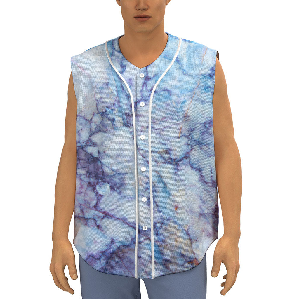 Blue Marble Print Sleeveless Baseball Jersey