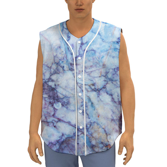 Blue Marble Print Sleeveless Baseball Jersey
