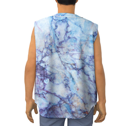 Blue Marble Print Sleeveless Baseball Jersey