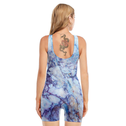 Blue Marble Print Sleeveless One Piece Swimsuit
