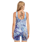 Blue Marble Print Sleeveless One Piece Swimsuit