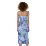 Blue Marble Print Slim Fit Midi Cami Dress