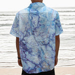 Blue Marble Print Textured Short Sleeve Shirt