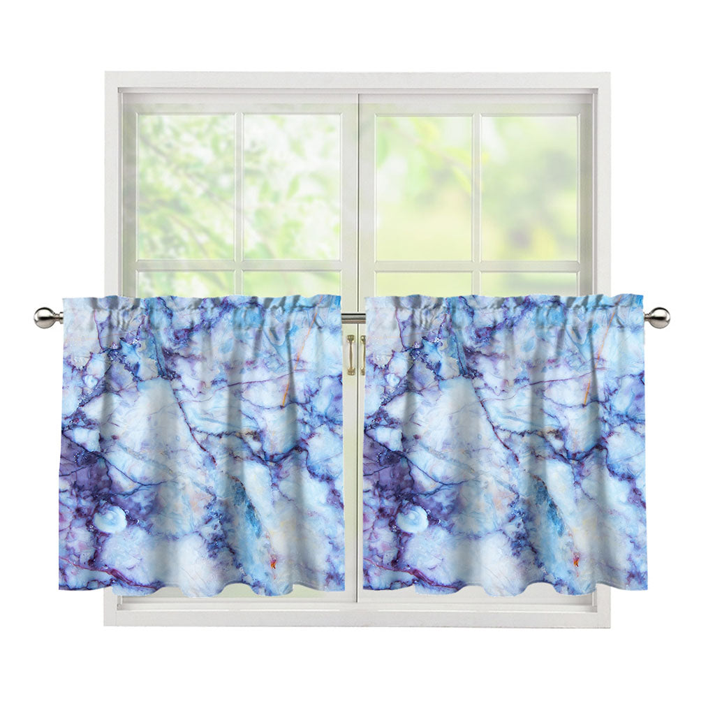 Blue Marble Print Tier Curtains