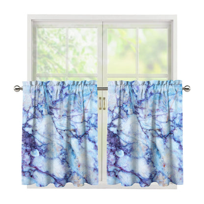 Blue Marble Print Tier Curtains