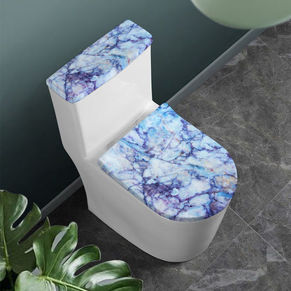 Blue Marble Print Toilet Lid And Tank Cover Set
